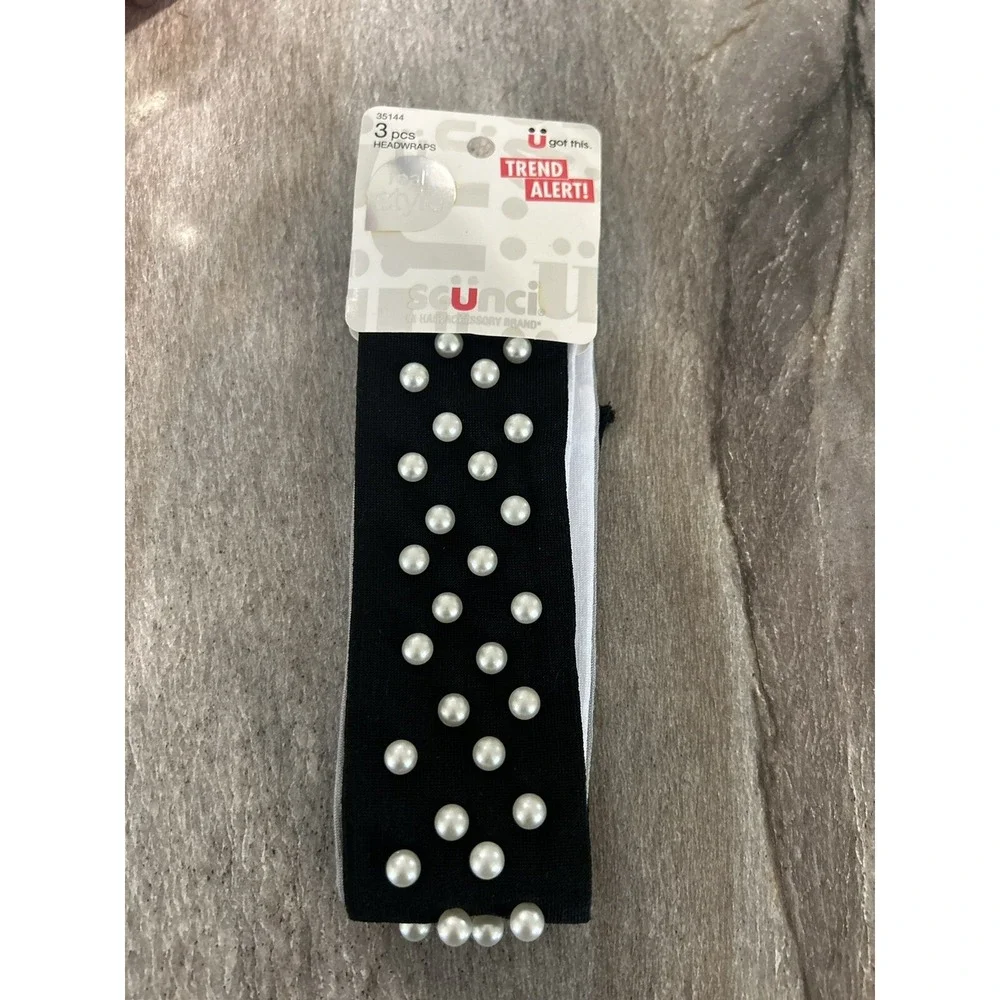 Headwraps Headbands‎ 3-pack Gorgeous Black W/ Ivory Pearls White & Gray Scunci